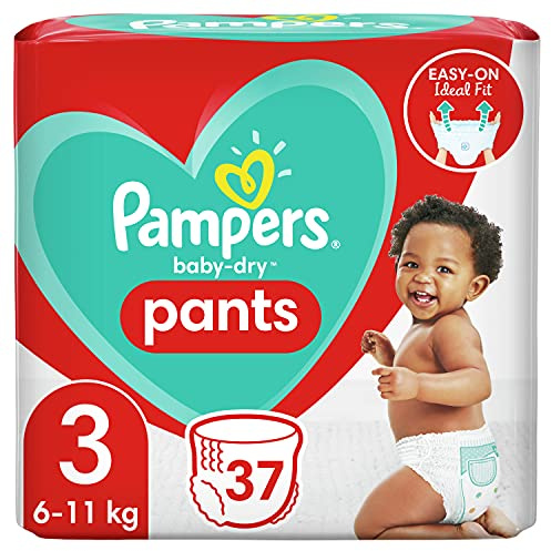 Pampers Baby-Dry Pants 3, 37 Höschenwindeln, Einfaches An- und Ausziehen, Zuverlässige Pampers Trockenheit, 6kg - 11kg