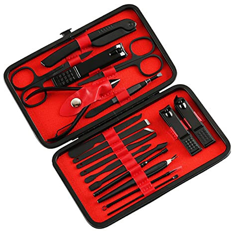 Yovige Nagelknipser Maniküre Pediküre Set, 18 Stück Professionelle Maniküre Pediküre Werkzeuge Zubehör, Edelstahl Männer Frauen Grooming Kit, Nagelschere für Dicke Nägel, Reise Kit