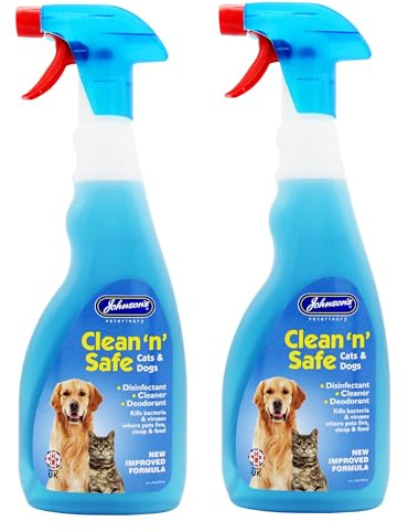 2 PACK JOHNSONS CLEAN 'N' SAFE FOR CATS & DOGS DISINFECTANT CLEANING SPRAY 500ML