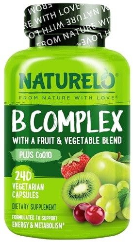 NATURELO B Complex with B6, Folate & B12 | 240 Capsules | 8 Months | 8 B Vitamins | Methylated Folate & B12 | 14 Whole-Food Ingredients | One a Day