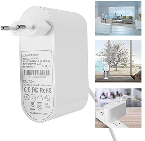 20 V - Fuente de alimentación para Dyson ventilador/purificador TP04 TP05 TP06, DP04 BP01 PH02 PH04 PH09, cargador de 20 V 50 W cable de repuesto 1,85 m 281831-05, 310415-20 [enchufe de la UE]