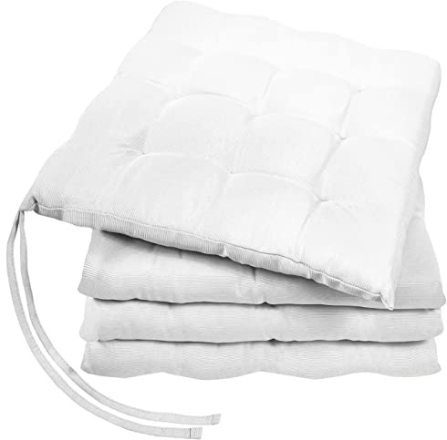 GREEN MARK Textilien Basic Lot de 4 coussins de chaise pour l'extérieur ou l'intérieur 40 x 40 cm Blanc