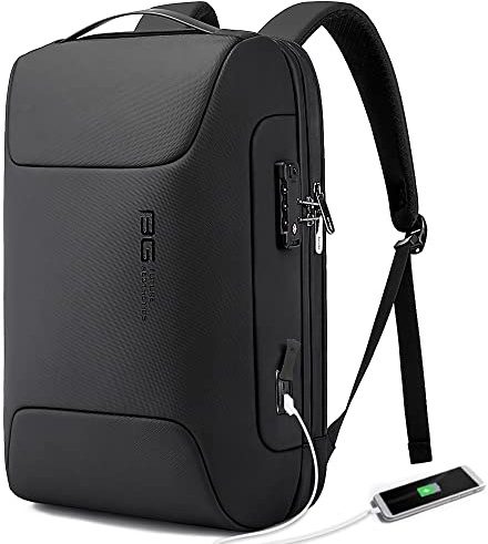 BANGE Anti-Diebstahl-Rucksack mit USB-Ladeanschluss, leichter Business-Rucksack für Damen und Herren, Schwarz (Upgrade) All