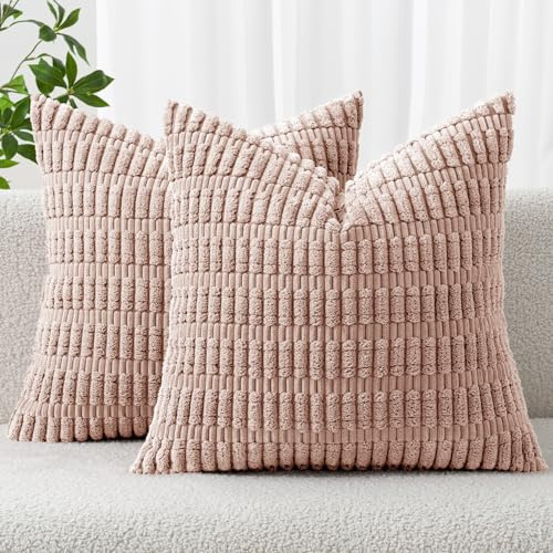 MIULEE 2er Set 40x40 cm Kordsamt Kissenbezüge Moderne Kissenhüllen Dekorative Sofakissen Dekokissen Weicher Zierkissenbezug für Wohnzimmer Sofa Schlafzimmer Boho Dekor Rosa