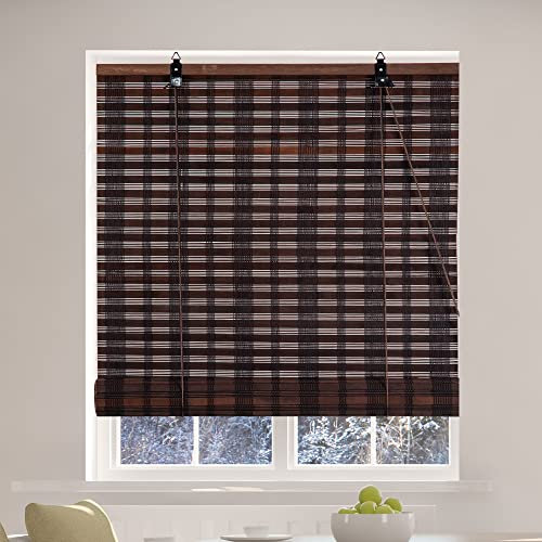 Bambus-Raffrollo, Sonnenschutz, Lichtfilter-Rollläden, jede Größe 61 - 72 cm breit und 72 hoch (dunkelbraun, 32 x 72)
