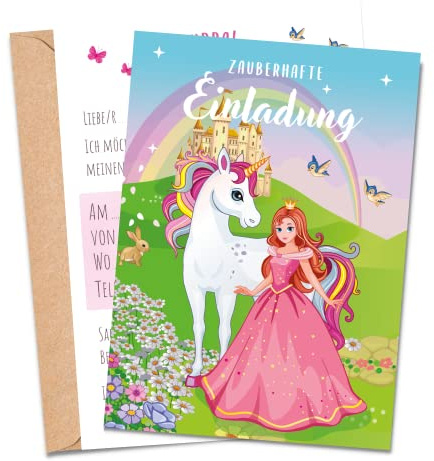 MeinBaby123® | 10 tarjetas de invitación para cumpleaños infantil, invitaciones de cumpleaños para niños, tarjetas de invitación de princesa, incluye 10 sobres, calidad premium (Princesa V1)