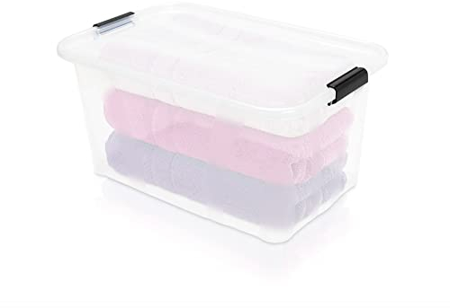 BigDean Aufbewahrungsbox mit Deckel transparent - 14L + Clipverschluss - Stapelbox Ordnungsbox Clipbox Lagerbox Box mit Deckel Storage Boxes - Klarsichtbox mit Deckel – stapelbar Schuhbox