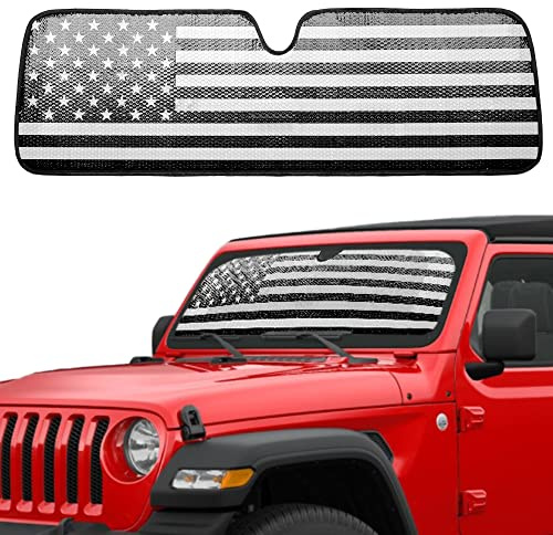 Litivy Windshield Sun Shade Compatible with Jeep Wrangler JK JKU JL JLU 1997-2023 & Jeep Gladiator JT 2020-2023 16.5x52.5 Folding Front Window Sun Shade for Car Accessories (American Flag)