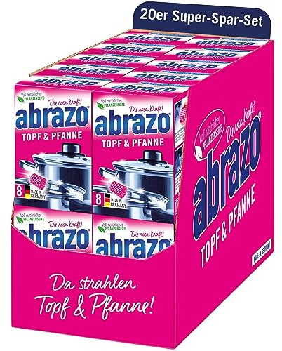 abrazo Topf & Pfanne - 160 Reinigungskissen, 20x8 Stk. für Töpfe & Küche, Spülschwamm mit veganer Pflanzenseife, Küchenschwamm, Reinigungsschwamm