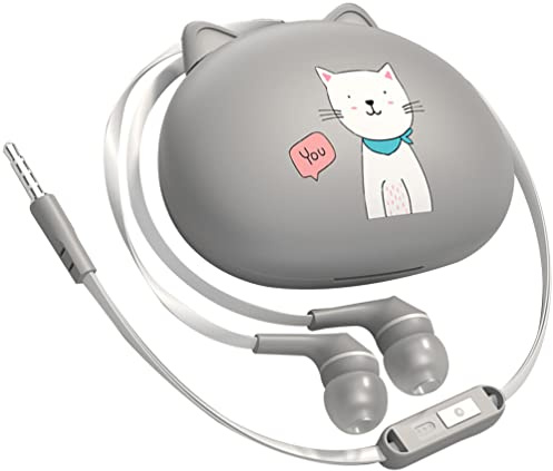 UKCOCO Écouteurs Intra-Auriculaires Filaire Stéréo HiFi avec Microphone Design Mignon Chat Casque Audio Enfant avec Étui De Rangement Compatible Jack 3.5 Mm pour Musique Et Appels