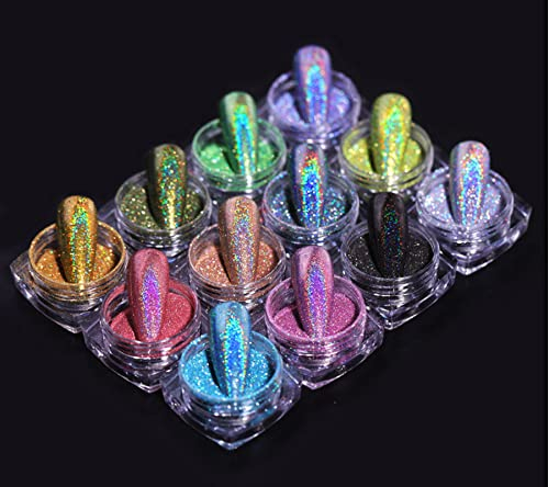 RoseFlower 12 Farben Nagel Glitzer Holographische Chrom Nagel Pulver,Nagel Glitter Farben Nägel Spiegel Pulver Chrome Pulver Nägel Holographisch Nagelpulver Chamäleon Pulver Aurora Chrom Nagel Pulver