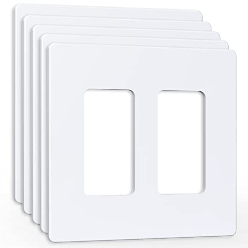Amerisense Outlet Cover, Screwless Decorator Wall Plate, Light switch Power Plug Cover, 2-Gang Standard Size, White, 5 Pack