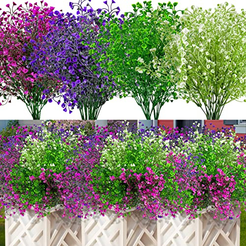 Jusvenmt 12 Bündel Künstliche Blumen Außen Kunstblumen Wetterfeste Balkonpflanzen Künstliche Sträucher Büsche UV-beständig Kunstpflanzen für Innen Außenbereich Balkon Garten Balkonkasten, 3 Farben