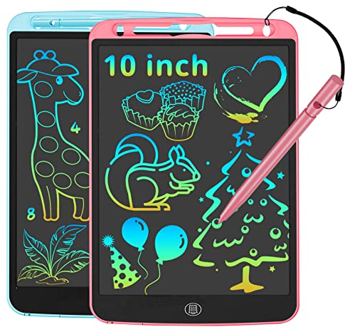 JOEAIS LCD Schreibtafel 2er-Pack, 10 Zoll Drawing Tablet mit Stylus Lanyard, Beschäftigung Digital Notepad für Kinder im Flugzeug, Zeichentafel für Jungen und Mädchen (Rosa+Blau)