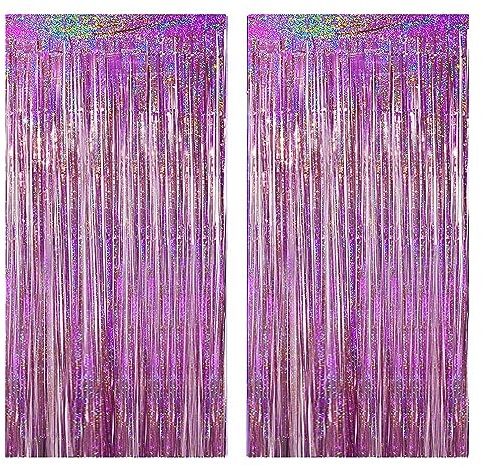 Montegoni 2 Stück Lametta Vorhänge Rosa Glitzer Hintergrund Dekoration Folien Fransen Silvester Geburtstag Hochzeit Partydeko Luftschlangen Deko für Disco Party Hochzeit Party Dekoration Neujahr