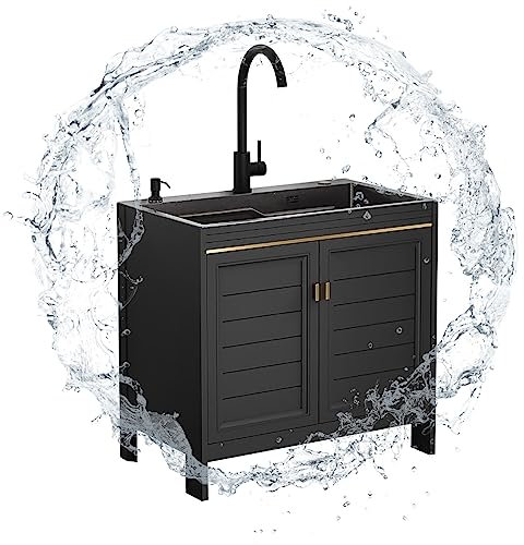 BaYte Professionnel Extérieur Évier de Jardin Évier de Restauration Autoportant Meuble Evier Cuisine avec Robinet Chaude et Froide pour Cuisine des Restaurants Garages Entrepôts. (Size : 60x45x80cm)
