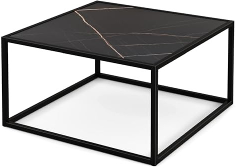 LIFEZEAL Couchtisch Marmor Optik, Wohnzimmertisch 70 x 70 cm, Sofatisch Kaffeetisch mit Ablagefach, Wohnzimmermöbel mit Metallrahmen, Tisch für Wohnzimmer & Büro