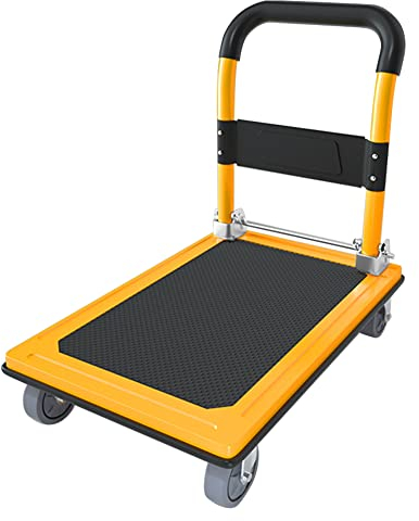 Auveach Carrello a Piattaforma Carrello Trasportatore Pieghevole Portata 300 kg 77x50cm Rivestimento Antiscivolo con 360° Ruote Silenziose (Giallo)