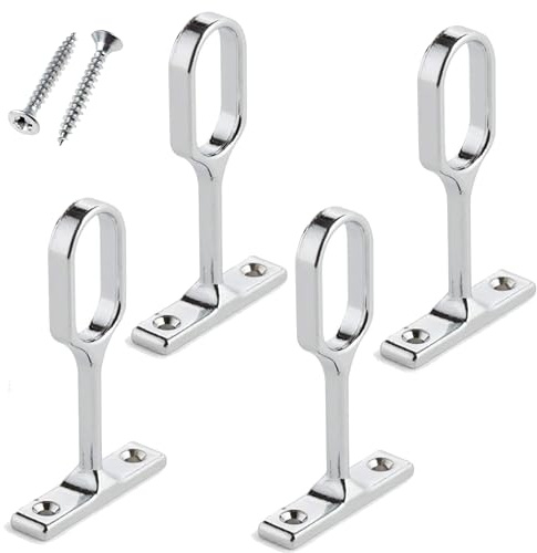 19mm Oval Wardrobe Rail Centre Supports Brackets Polished Chrome Finish Wardrobe Cupboard Clothes Hanging Oval Pipe Rail Supports Bracket Pack of 4 with Screws.