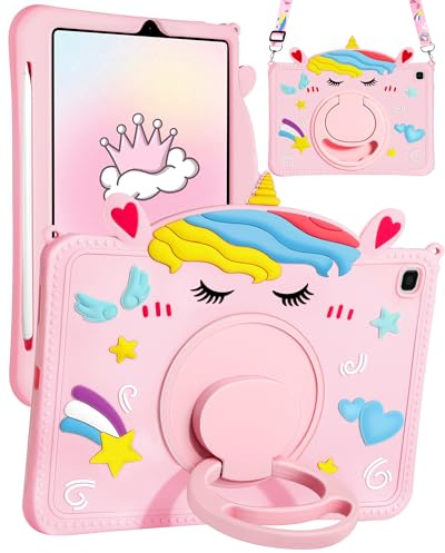 Gurgitat for Galaxy Tab S6 Lite Case - with Pen Holder Cute Cartoon Unicorn Silicone Cover with Rotating Stand & Strap Girly Teens Girls for Samsung Galaxy Tablet S6 Lite 10.4 Cases