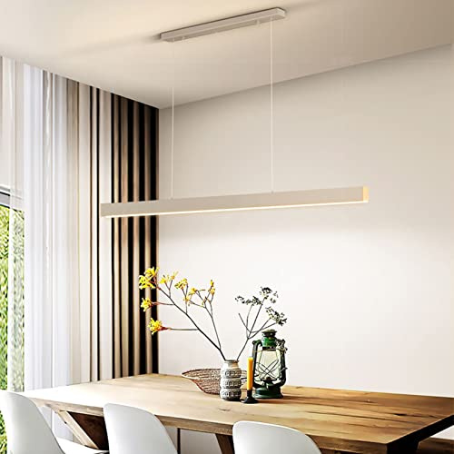 LED Pendelleuchte Esstisch Hängelampe Dimmbar, Fernbedienung Pendellampe linear Design höhenverstellbar Kronleuchter, Esstischlampe Büro industrial Schlafzimmer Küche Deckenlampe (100cm, Weiß)