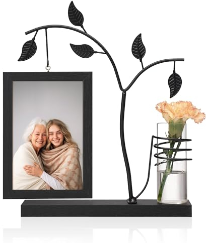 Afuly Bilderrahmen 10x15 Holz Schwarz Fotorahmen Modern Picture Frame mit Vase und Metall Baum Tisch Umzug Geburtstag Graduation Geschenk Hochzeit Geschenke für Frauen Mama Oma Freunde Famili Couple
