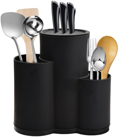 3 in 1 Messerblock Ohne Messer,Messerblock Universal Runder,Unbestückte Messerblöcke mit Schlitzen, 23 X 22cm,Messerhalter Utensilienhalter Organizer für Viele Kleine Große Messer