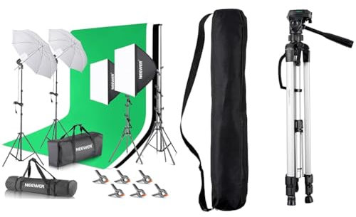NEEWER Kit Studio Photo et éclairage, 2,6m x 3m Système de Support de Toile de Fond & Amazon Basics Trépied léger de 152 cm pour Appareil Photo, Reflex numérique et Jumelles
