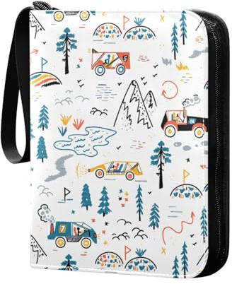 Buggy Cars Mountain Forest Sammelkartenalbum 4 Taschen Kartenordner 50 Seiten 400 Karten PU Reißverschluss Kartenbinder Aufbewahrungshalter für Sportspielkarte
