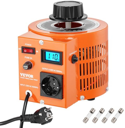 VEVOR Transformador de voltaje variable automático de 1000 VA, 3,3 A, entrada de 230 V, salida de 0-300 V, regulador de voltaje de CA LCD 4 fusibles, interruptor de control térmico para oficina