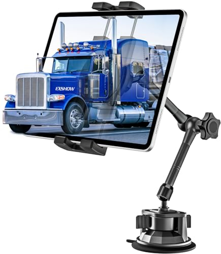 EXSHOW LKW Armaturenbrett Tablet Halterung - [Super Saugnapf] Windschutzscheibe Kfz Tablet Autohalterung Metallarm 360° Drehung, für iPad Pro Air Mini, Smartphone, Sumsung Tab und 4,7-13 Zoll Geräte