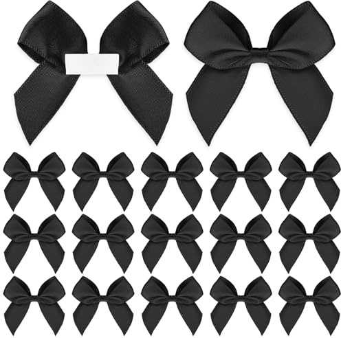30 Stück Schwarz Schleifen Satinband Selbstklebend Handgefertigte Deko Schleifen für DIY Handwerk Hochzeit Weihnachten Valentinstag Dekoration Karte Herstellung von Verzierungen, 5 cm Breite
