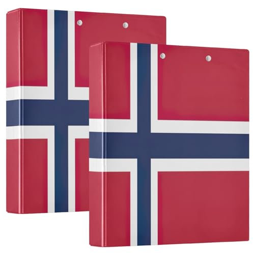 Ordner mit Norwegen-Flagge, 3,8 cm, 3 Ringe, Notizbuch, hält 200 Blatt, dekorativ, niedlich, Drei-Ringbuch für Arbeit, Schule, Büro, 2 Stück