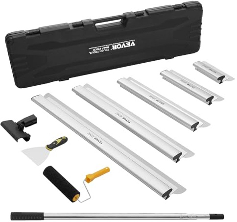 VEVOR Juego de Cuchillas para Desnatar Paneles de Yeso, Cuchillos de Acero Inoxidable de 254/406/610/813/1016 mm y Mango de Extensión de 862-2072 mm, Herramientas Profesionales para Placa de Yeso