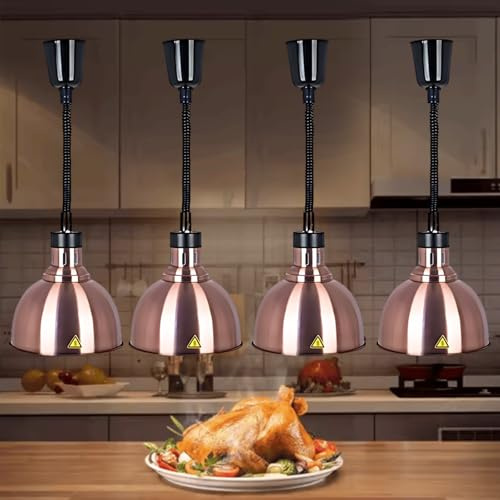Aocay Lampada Riscaldante per Alimenti, Sospeso Lampade Scaldavivande Cucina 19 cm/25 cm, Lampade Riscaldanti per Cucina, Ristoranti, Hotel a Buffet 60-180cm Altezza Regolabile(Rame-25cm, 4 Pezzi)