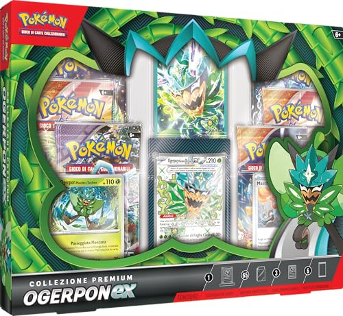 Pokémon TCG – Ogerpon-Ex-Premium-Kollektion (DREI holografische Karten und sechs Booster-Packs)