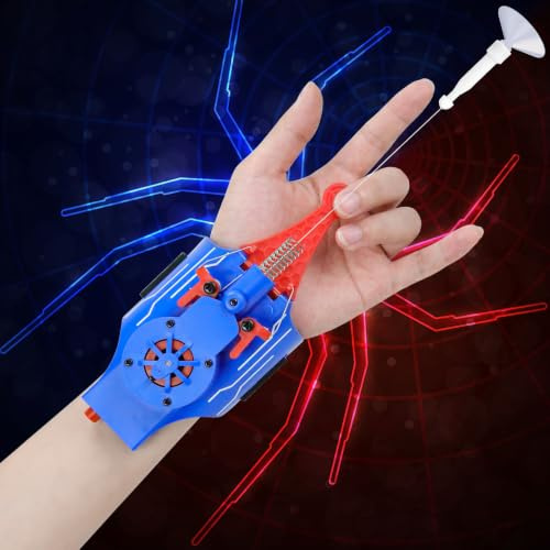 Spider Web Shooters Real,Spider Silk Launcher Wrist Toy for Kids, Web Slinger That Actually Shoots, Cool Gadgets String Gloves Shooters Toy Cool Toy Things for Superhero Fans (Blue)