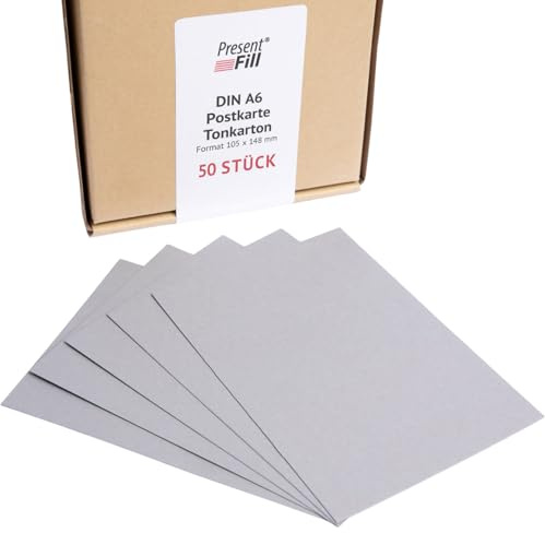 PresentFill® - blanko Postkarten Tonkarton Schiefer Grau, Papier-Karten Set 100 Stück 210 g/m² -DIN A6-105 x 148 mm zum Selbstgestalten, beschriften oder bedrucken als Bastelkarton, Karteikarten