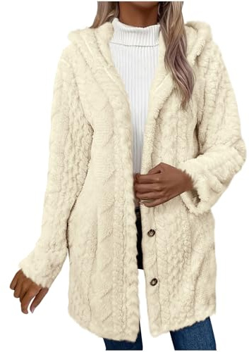 OVARA Vestes en laine épaisse et duveteuse avec capuche pour femmes - Veste en polaire d'hiver - Manteau thermique à manches longues - Manteau en laine duveteuse pour femmes de grande taille - Manteau