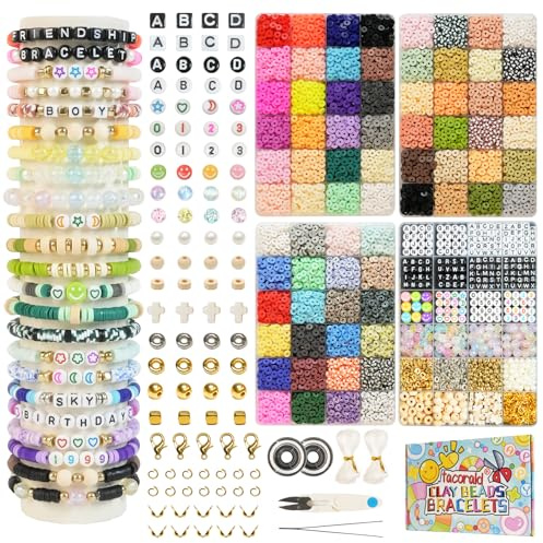 tacorald 23000 Stück 6mm Clay Perlen – Armband bastelset zum Armbänder selber machen, 72 Farben, 959 Charms, davon 364 Buchstabenperlen, DIY Bastelgeschenk für Teenager Jungen und Mädchen