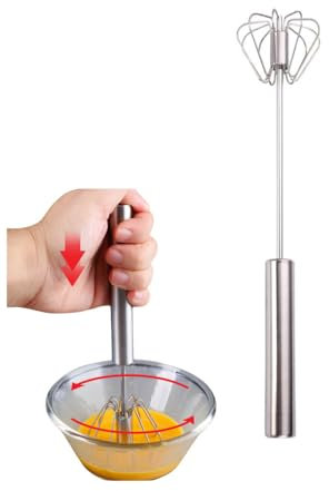Naisfei Semi-Automatic Whisk, Stainless Steel Egg Beater, Hand Push Rotary Whisks Mixer Stirrer for Cooking, Mixing, Whisking and Beating (10 Inches)