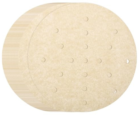 sourcing map 100pcs Air Fryer Liners 6.3 Inch Round Bamboo Steamer Liners with Holes Non-Stick Perforated Parchment Paper Sheets Disposable Steamer Paper for Air Fryers Steaming Basket, Brown
