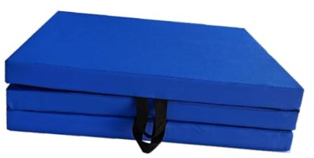 Fenteer Dreifach gefaltete, zusammenklappbare Trainingsmatte, Matte, CardioTraining, MMA mit Tragegriffen für Frauen, Faltbare PUGymnastikmatte, Blau