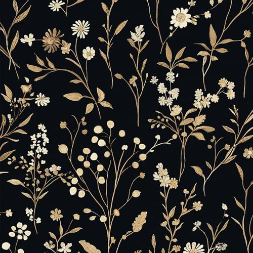 LiKiLiKi Vinyl Wrap Black Contact Paper Self Adhesive Wallpaper 44×300 cm Vintage Floral Wall Paper Roll Waterproof Wallpaper for Kitchen Bathroom Living Room Peel and Stick Cabinet