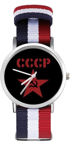 Reloj deportivo con bandera de la Unión Soviética de la Unión Soviética, martillo y hoz, para hombres y mujeres, correa de nailon, reloj analógico de cuarzo