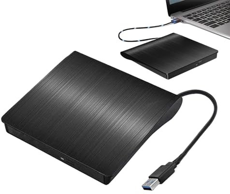 Lecteur Externe - Slim USB Optical Drive, Lecteur de Disque Dur Portable | Graveur / Graveur & Auteur à Haute Vitesse pour Ordinateur Portable et de Bureau, Slim Burner & Writer, Compact Disc