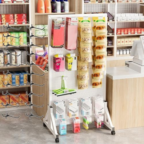 Panneaux muraux en métal avec 20 crochets et roulette, outil polyvalent pour garage, bureau, cuisine, solutions de rangement (80 x 120 cm)