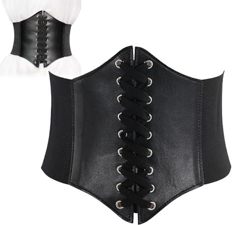 Hsyadazi Ceinture corset noire pour femmes – Ceinture élastique à la taille avec laçage – Design rétro pour un look vintage et des costumes – Ceinture waspie ajustable pour la taille et les hanches
