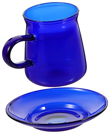 KICHOUSE Juego de Tazas de Café Retro 300Ml con Platillo de Vidrio Taza de Vintage para Hogar Oficina y