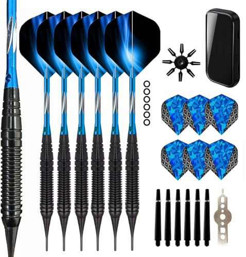 Erdizhu Soft tip Dart Set 6 Aluminum Dart axles Soft tip Dart Set Professional Dart Soft tip Set + 6 Darts 6 Replacement Plastic shafts